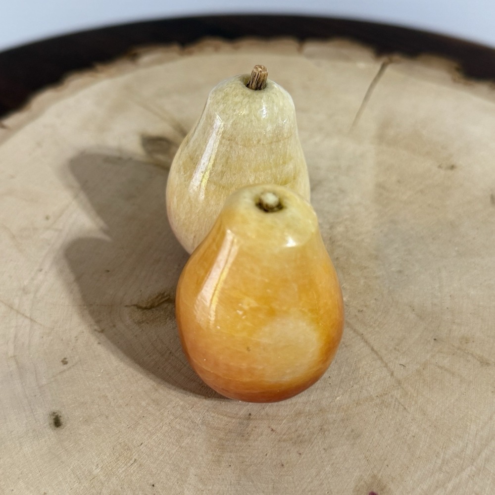 Italian Polished Alabaster/Marble Stone Fruit Small 2 Pear Carved Food MCM - Picture 2 of 5